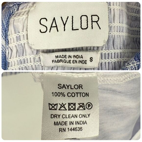 SAYLOR Carlynn Smocked Cut-out Mini Dress in Blue/White | Small - Picture 8 of 8